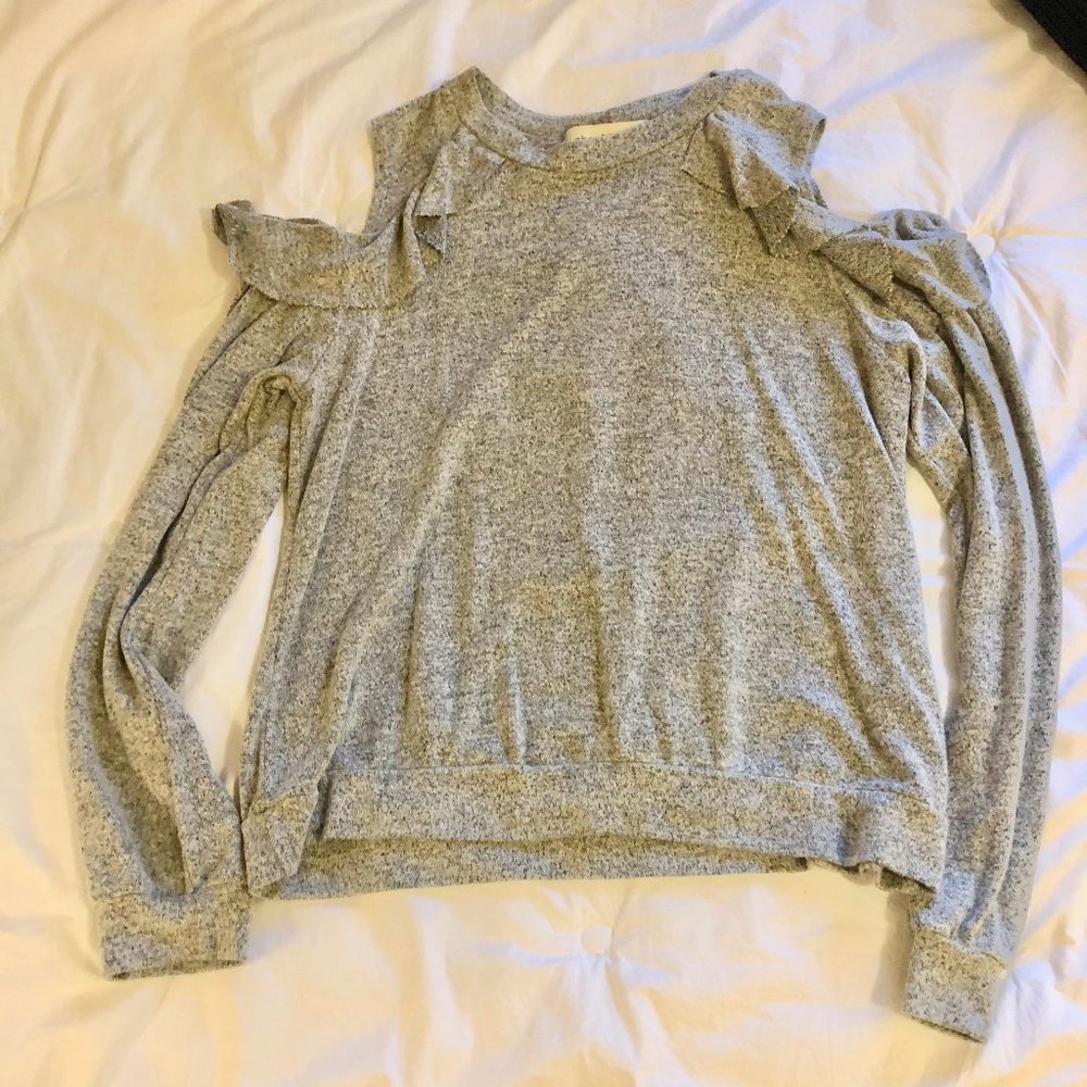 Charlie O ruffled peep shoulder sweater